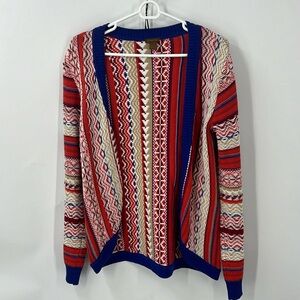 copper key vintage cotton blend open front multi print cardigan sweater L